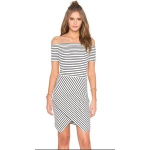 Revolve 1.STATE Striped‎ Off Shoulder Dress Bodycon Mini Short Sleeve Party Sz M